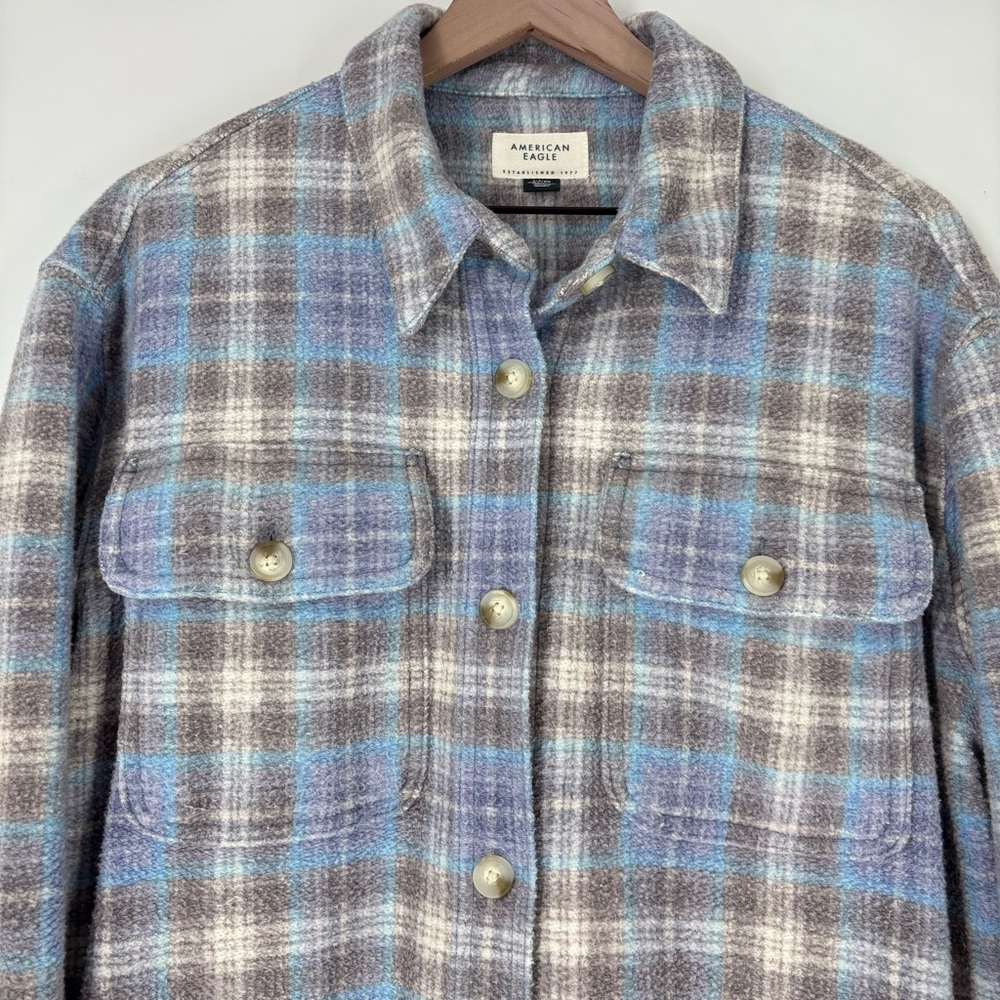 American Eagle Blue Oversized Plaid Fleece & Love
Shacket - Picture 8 of 12